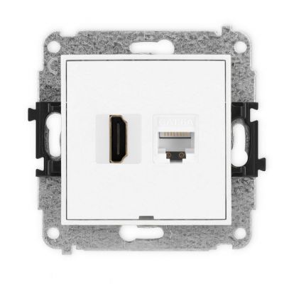 KARLIK MINI Gniazdo HDMI 2.1 8K + komputerowe RJ45 kat.6A Biały mat (25MGHKBO-86A)